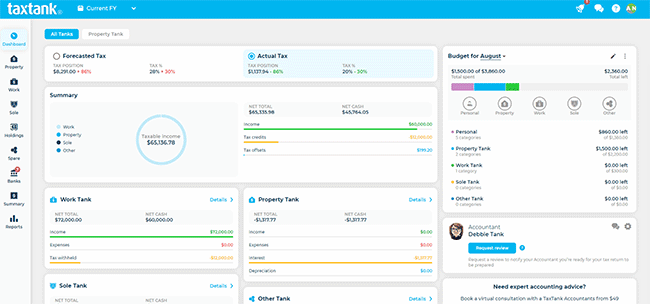 Animated gif clicking on the budget planner on the TaxTank dashboard