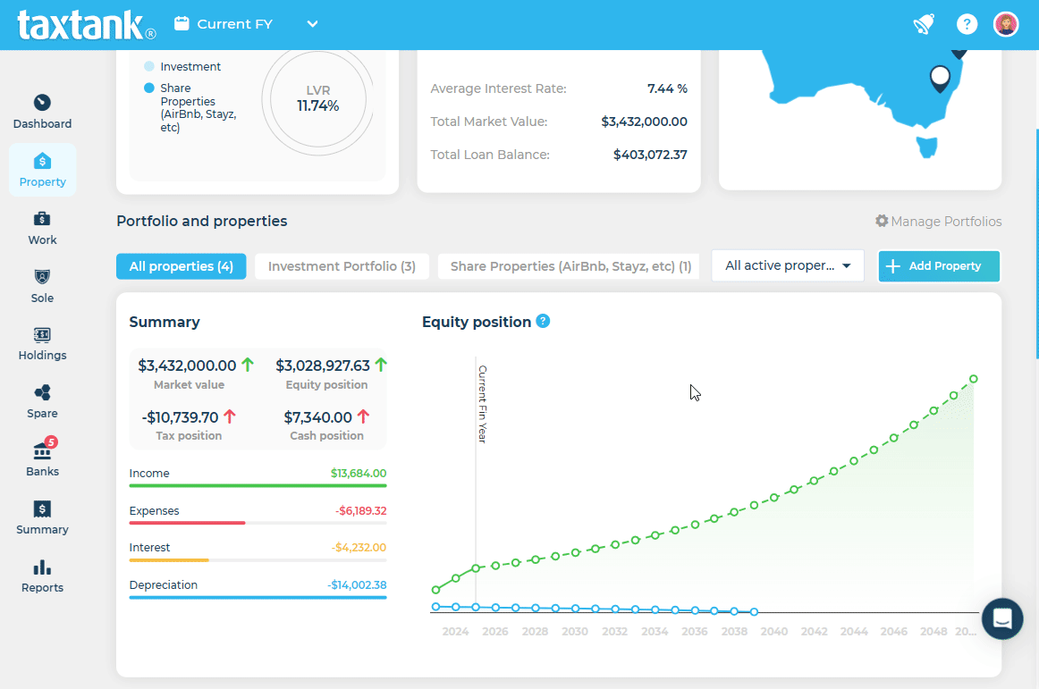 Gif of TaxTank's Property Portfolio Software showing how easy it is to manage