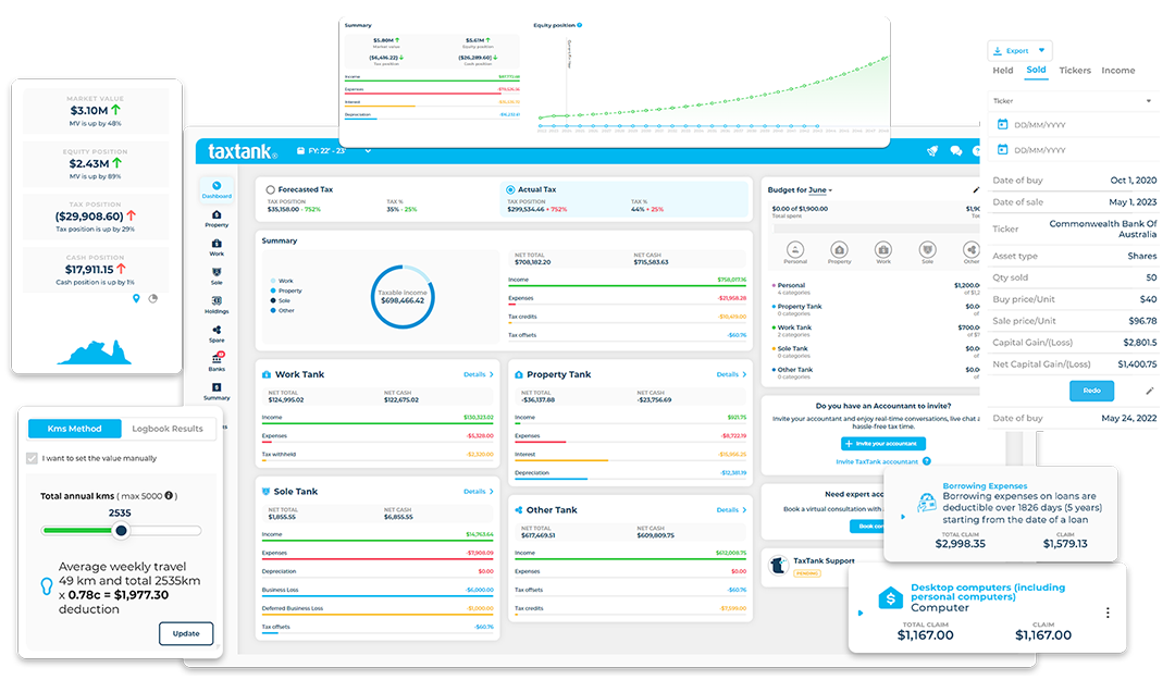 Tax app and personal finance software showing all features from the dashboard