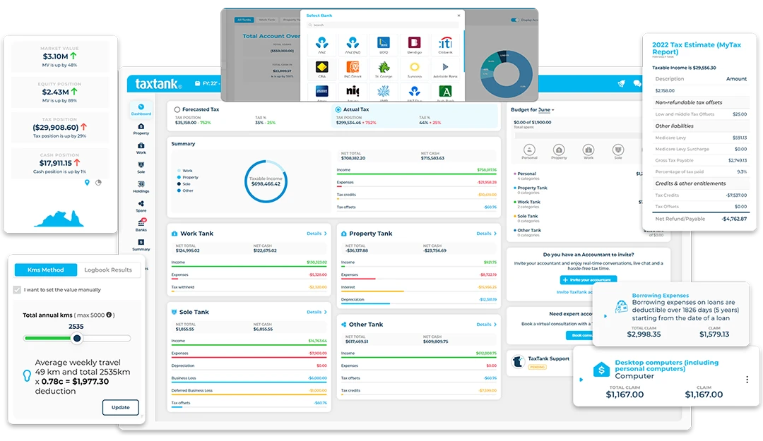 Income tax software with features showing on dashboard