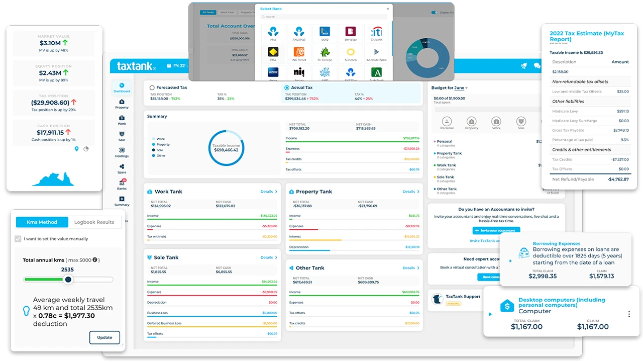 Income tax software with features showing on dashboard