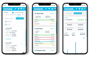 Sole trader tax software showing features in 3 phones