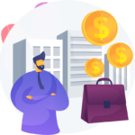 Illustration of a man with briefcase and coins