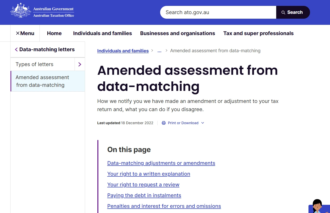 The ATO may adjust your tax return based on data-matching