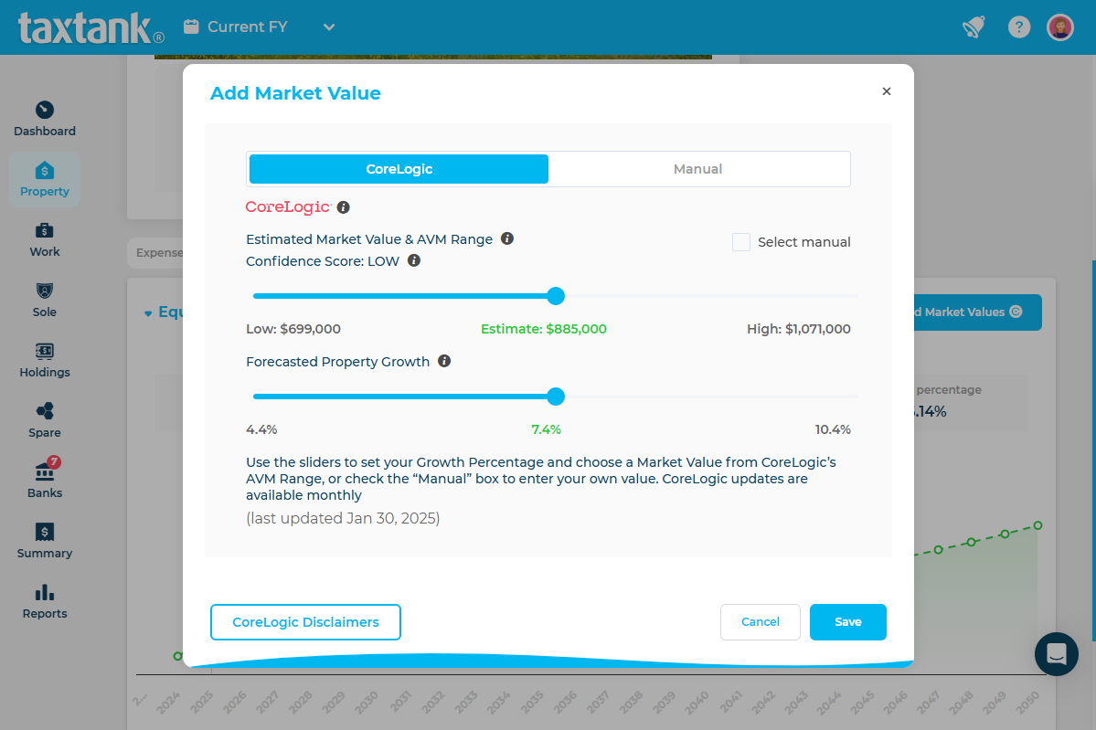 Image of CoreLogic market values in TaxTank