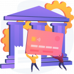 Illustration of man with bank card at a bank