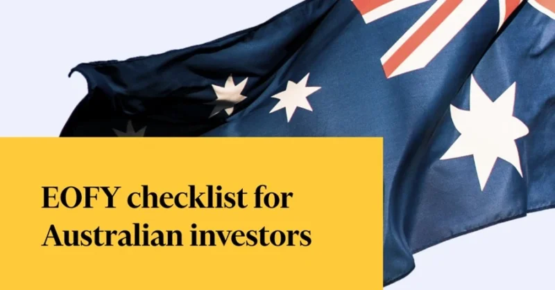 Australian flag with text that reads "EOFY Checklist for Australian Investors"