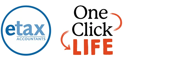 Tax software logos of Online Tax Return Software Etax and One Click Life