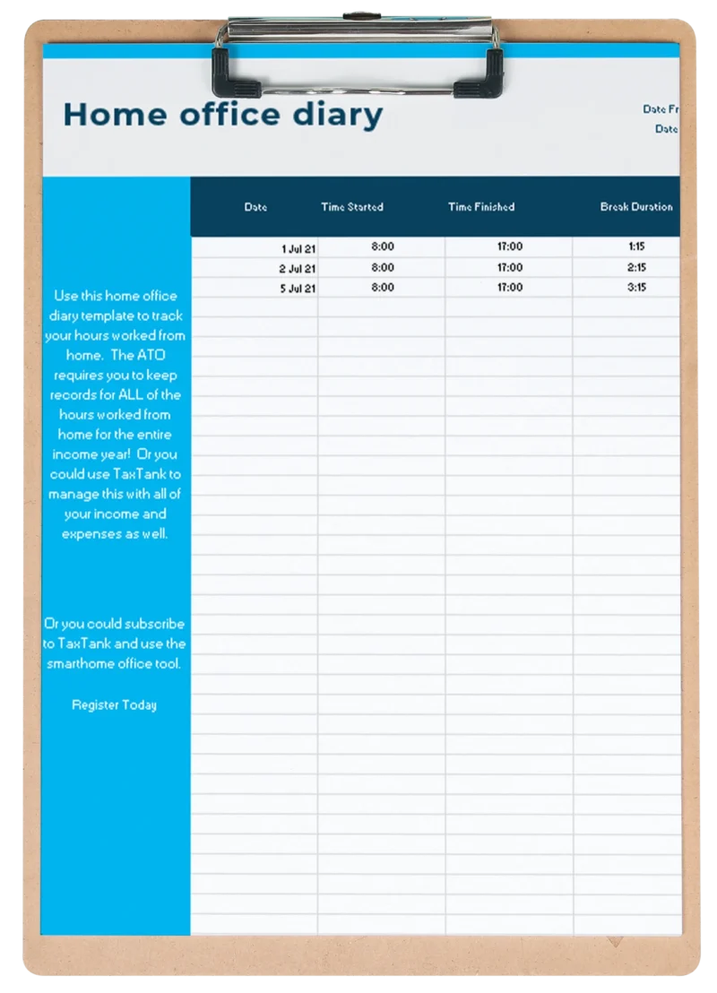 Image of our free home office expenses diary