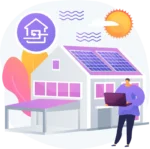 Illustration of man in front of house with electricity showing
