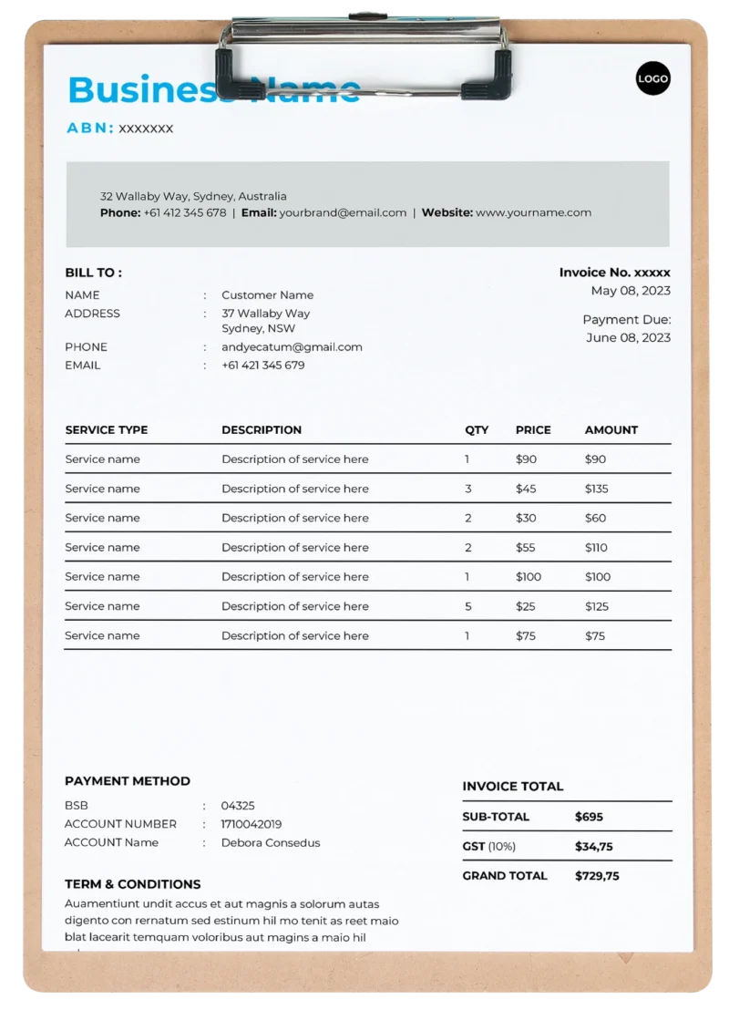 Image of our free invoice template available for download