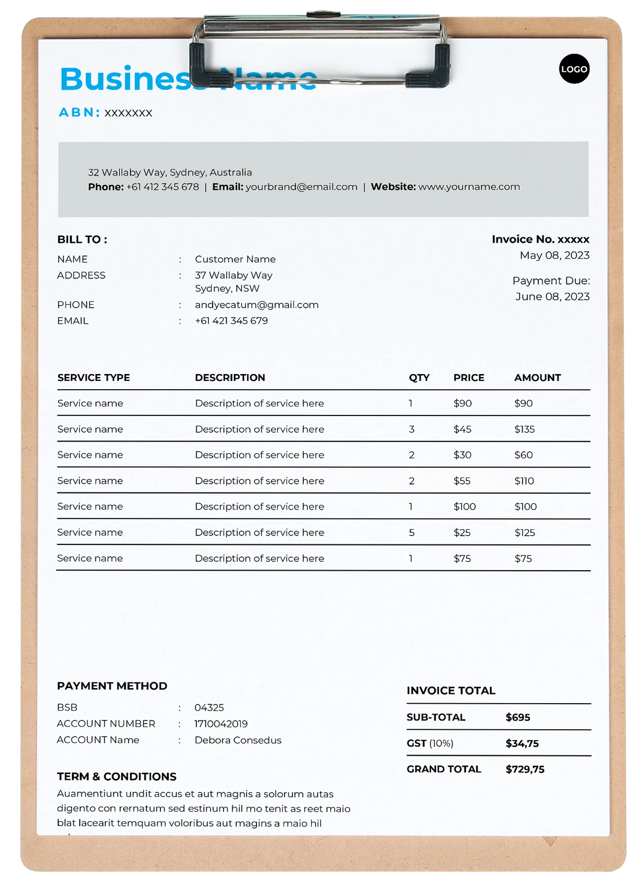 Image of our free invoice template available for download