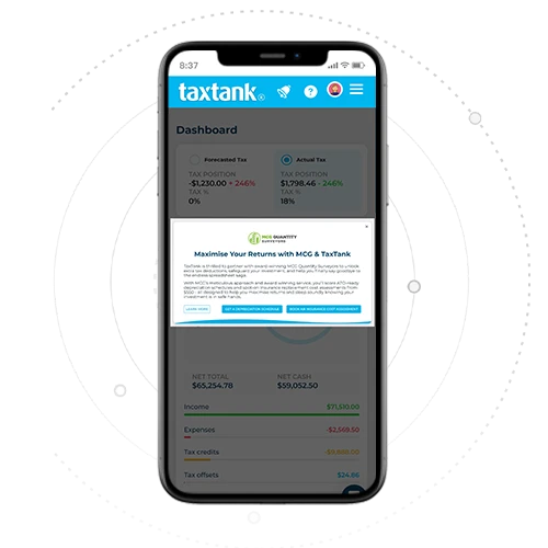 Screenshot of TaxTank's partnership with MCG Quantity Surveyors