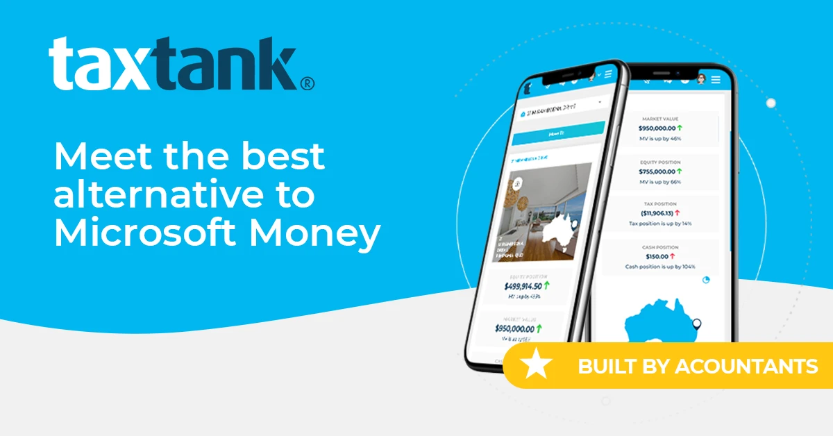 Image of TaxTank with the text that reads "Meet the best alternative to Microsoft Money"