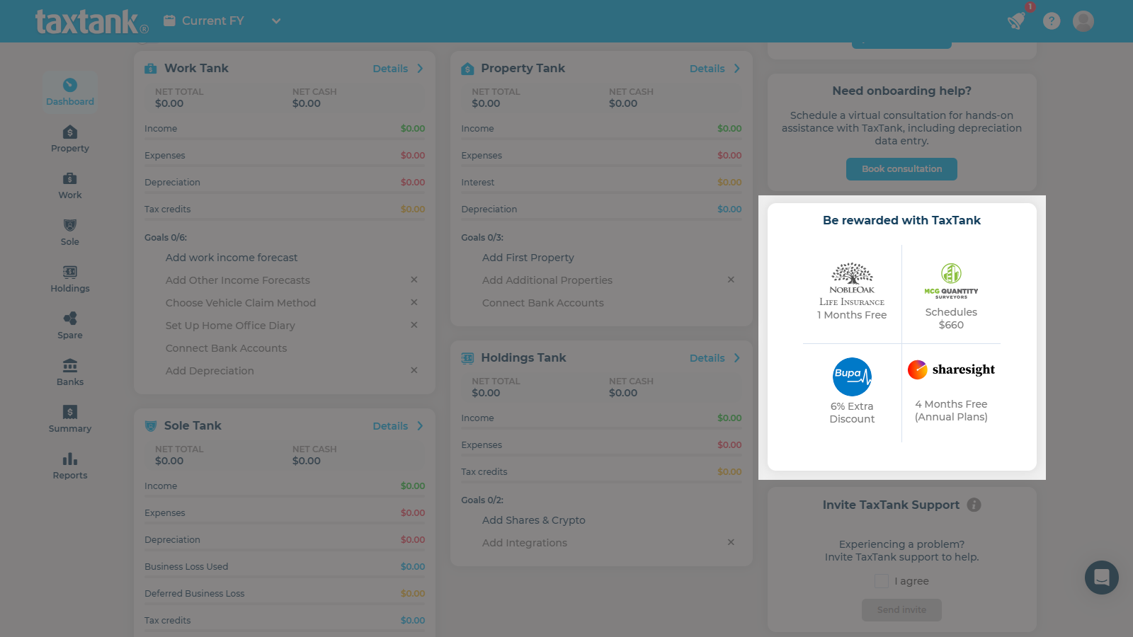 Screenshot of new partner widget in TaxTank.