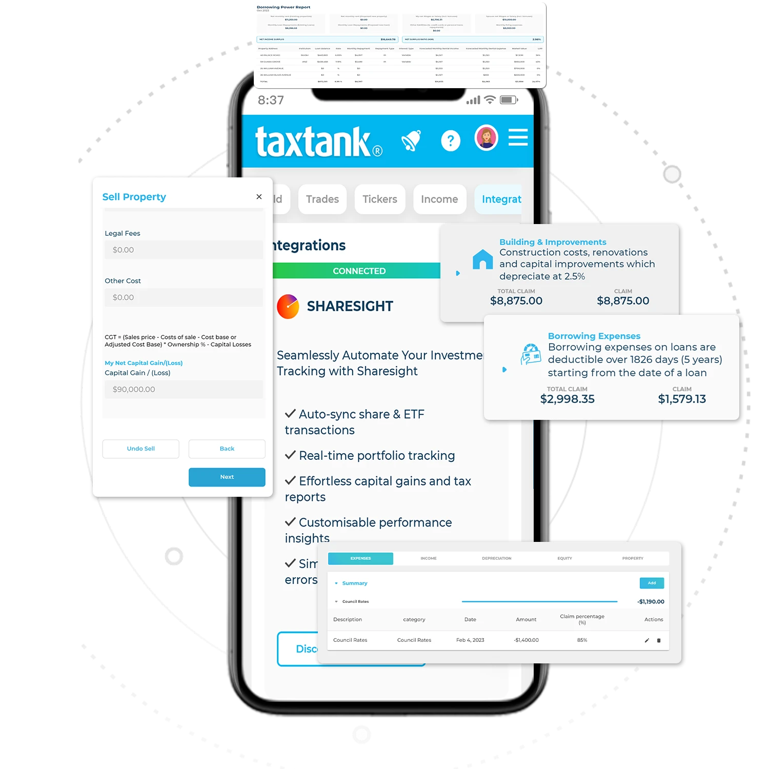 Screenshot of Property Tank with TaxTank and Sharesight Integration