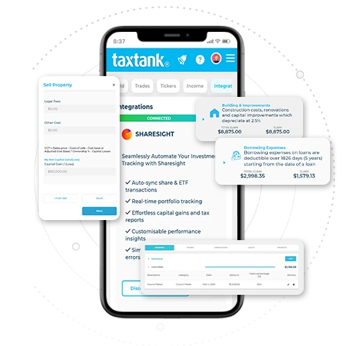 Screenshot of Property Tank with Sharesight Integration