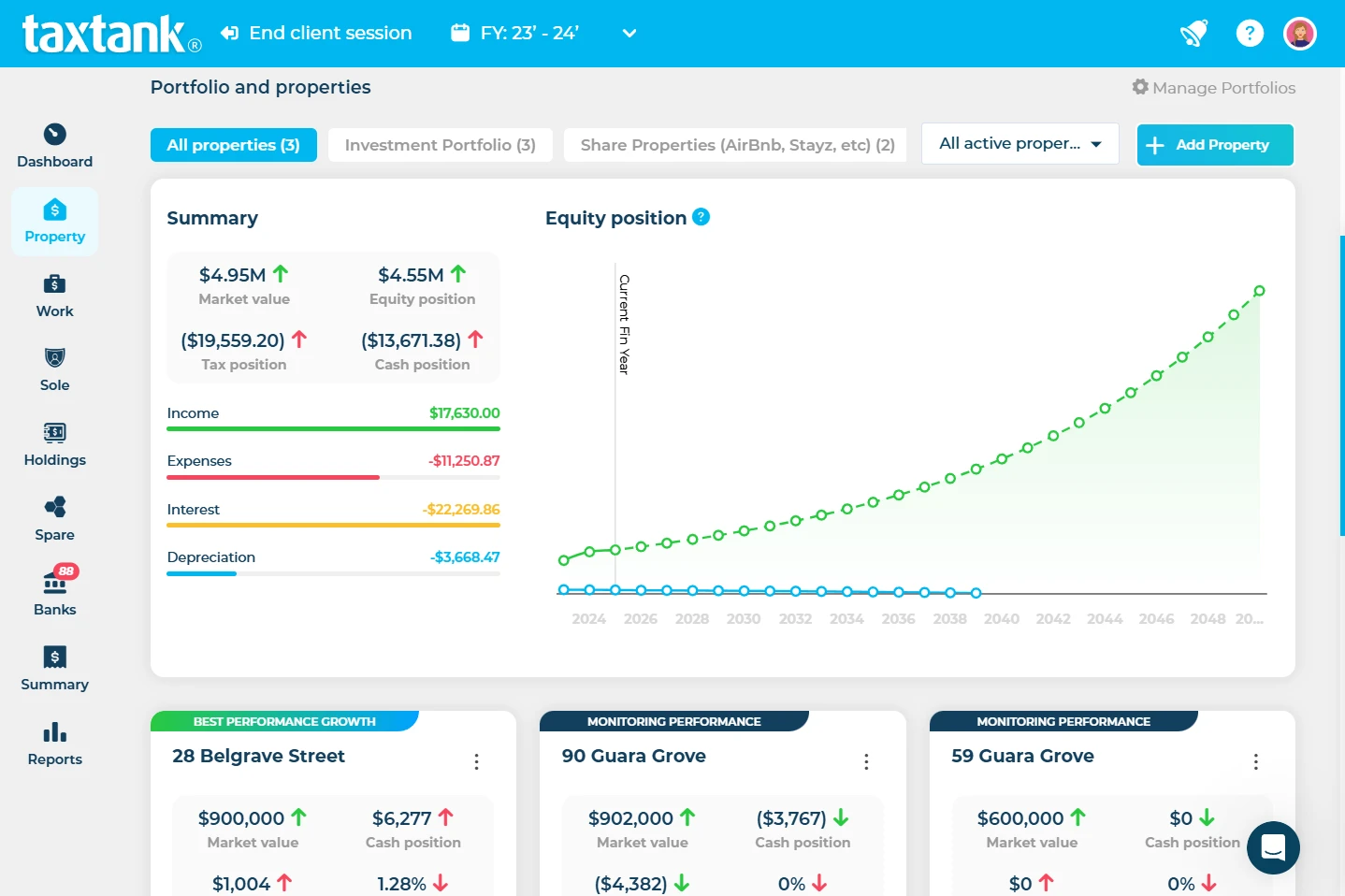 Alternative to Moorr, TaxTank's dashboard with full suite of money management features.