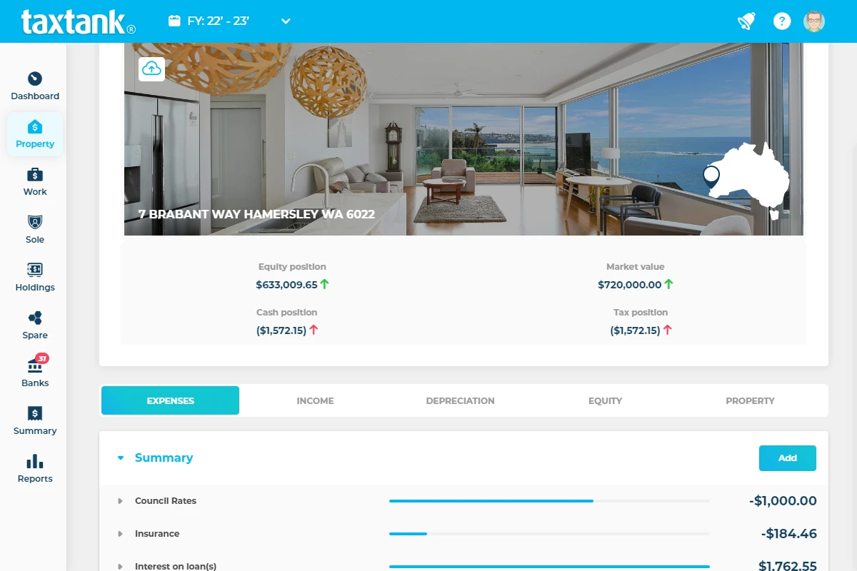 Image of property tax software showing deductions so no money is lost