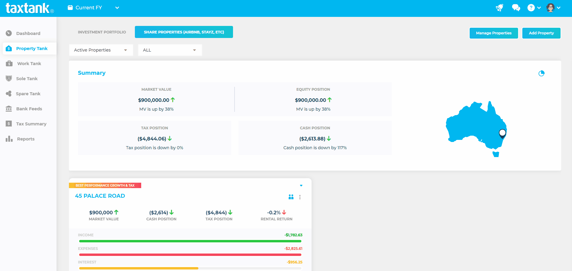 Gif image of a share property portfolio being added into TaxTank.