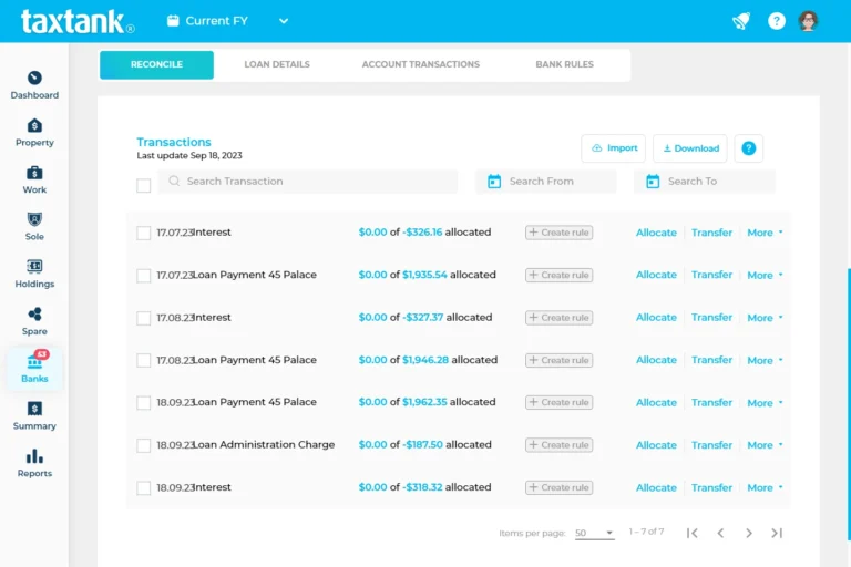 Tax Software in Australia showing live bank feeds