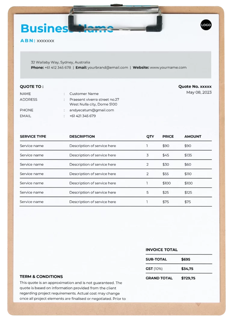 Image of our free quote template