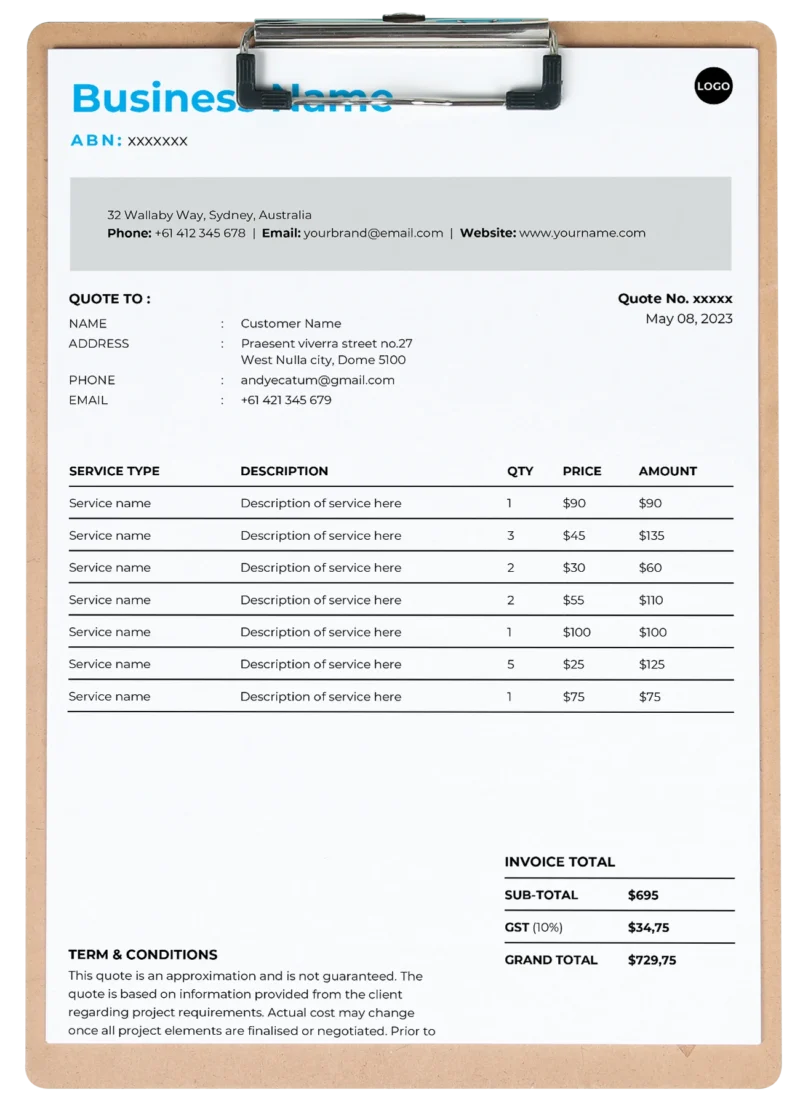 Image of our free quote template