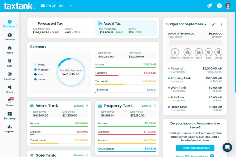 Screenshot of the TaxTank dashboard showing it's the best alternative to Microsoft Money