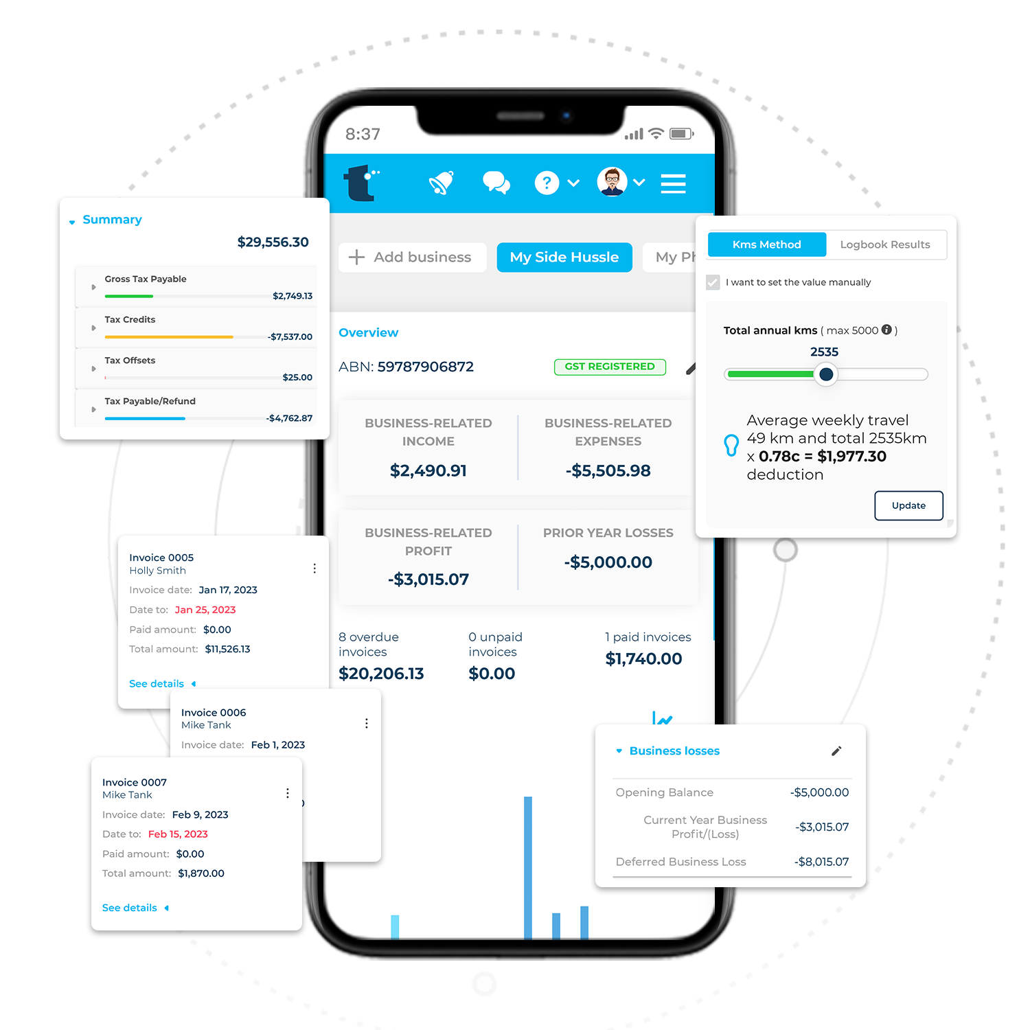 Sole Trader Tax Dashboard with features shown