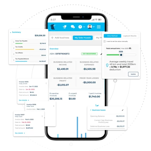 Sole Trader Tax Dashboard with features shown