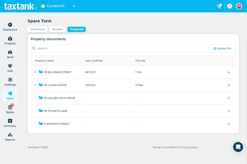 Spare Tank securely holds all important documents