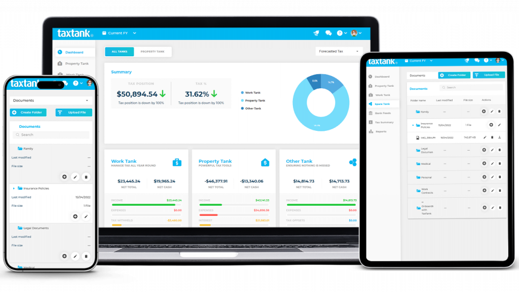 Images of the secure document storage in TaxTank