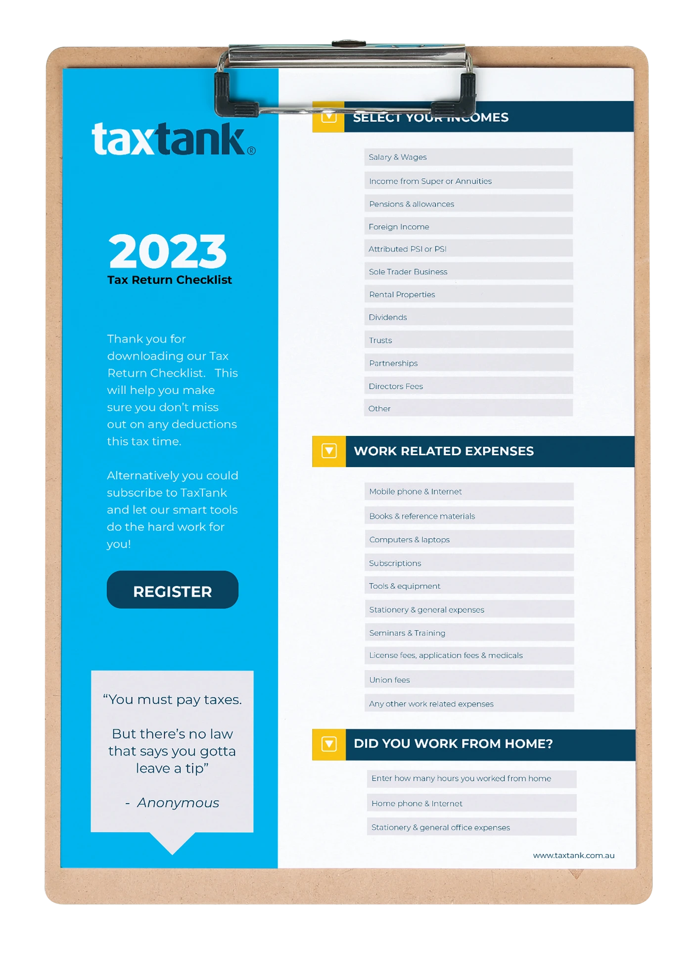 Tax Return Checklist on clipboard