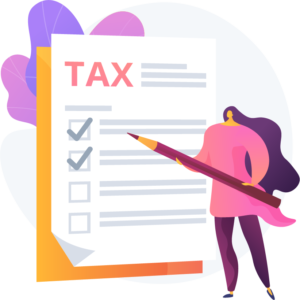 Illustration of tax accountant with tax form and pencil