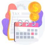 Illustration with tax paperwork and calendar