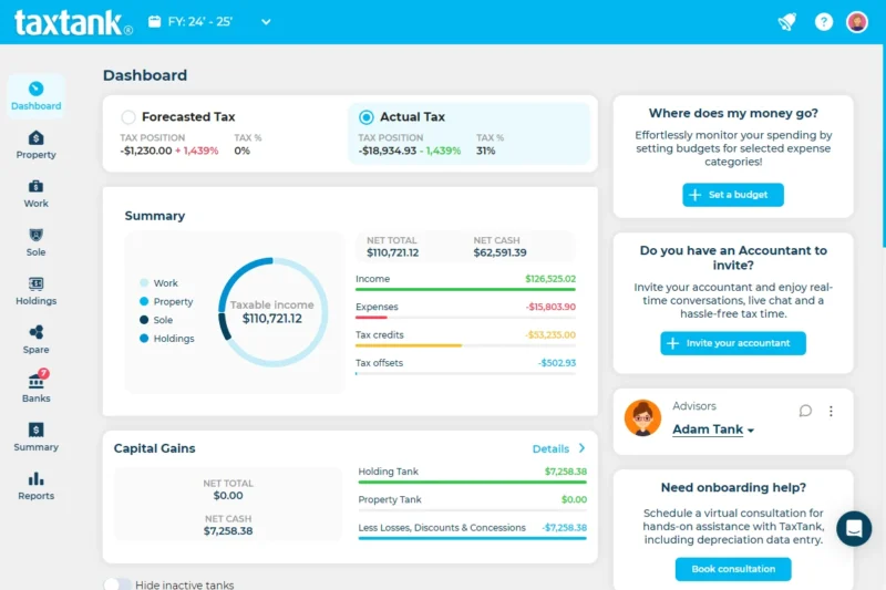 Screenshot of TaxTank, the number 1 alternative to TurboTax in Australia