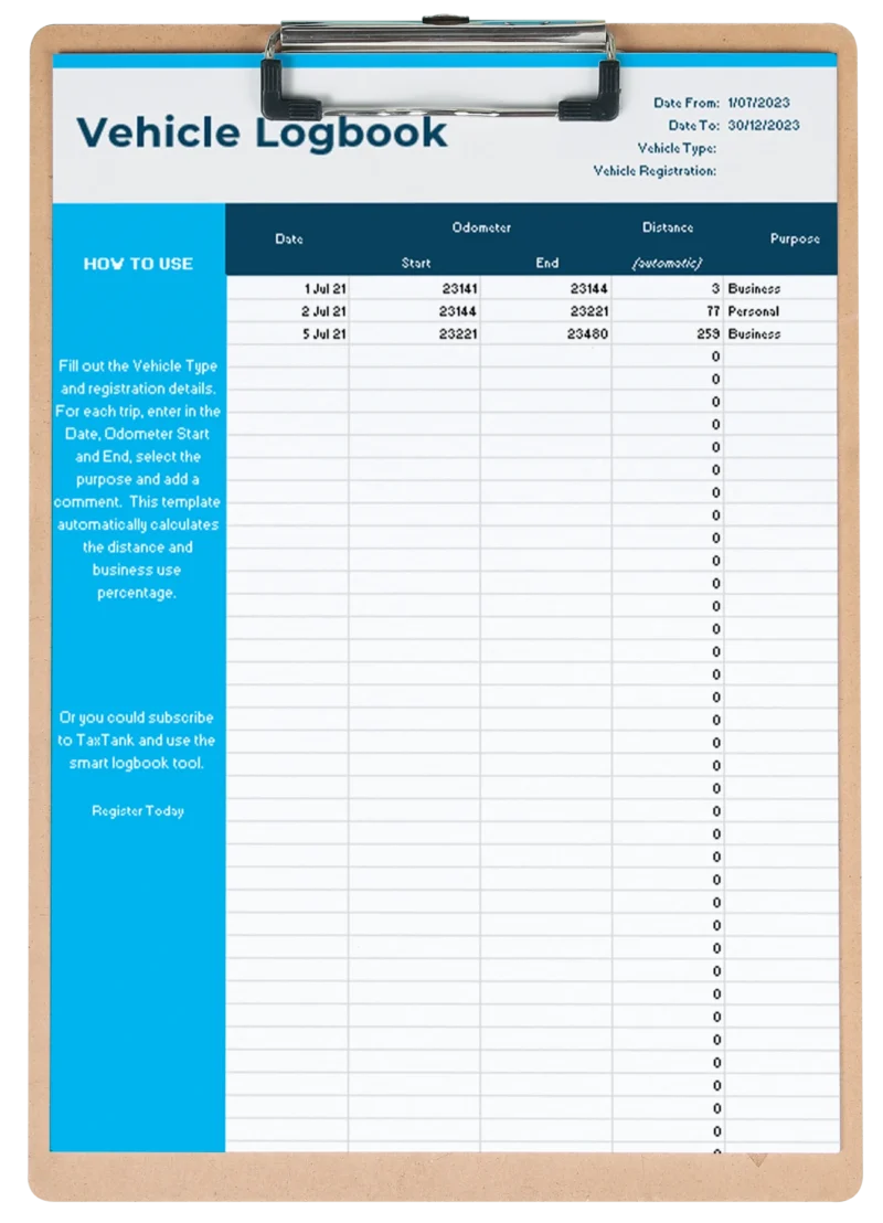 Image of our free vehicle logbook template