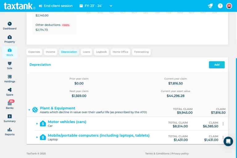 Automatically calculate depreciation for work assets over $300