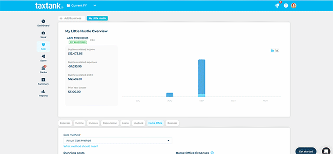 TaxTank's digital home office diary showing how easy it is to switch between methods