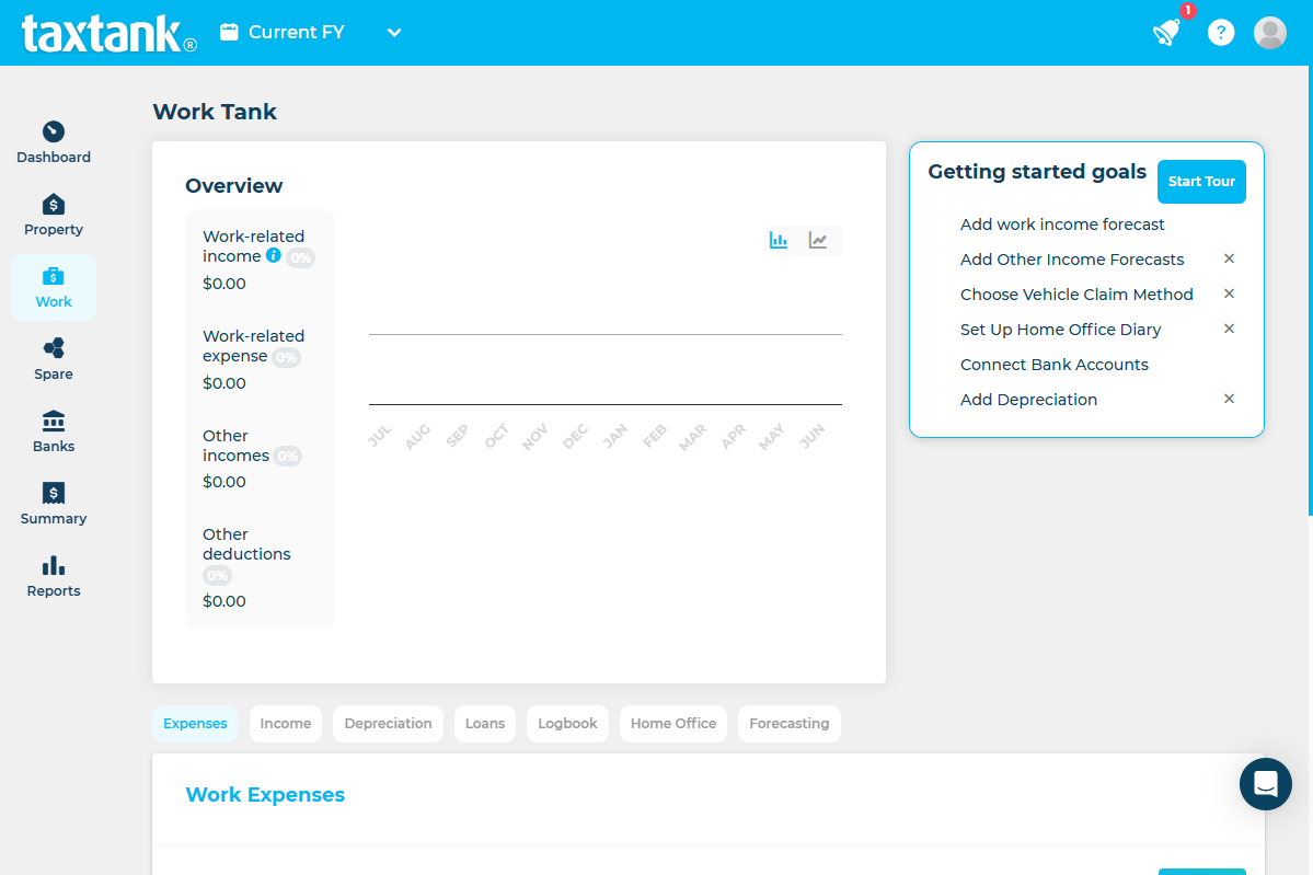 Image of the Tank onboarding goals in the new onboarding experience.