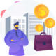 Illustration of a man with briefcase and coins