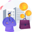 Illustration of a man with briefcase and coins