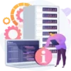 Illustration of man in front of computer and security tower
