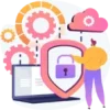 Illustration of man in front of cyber security software