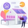 Illustration of man in front of house with electricity showing
