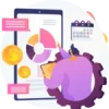 Illustration of man in front of life size phone with expense management