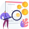Illustration of man with gold coins and reports