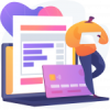 Illustration of man with invoice, computer and credit card