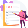 Illustration of woman with tax form and pencil