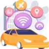 Illustation of a car with symbols on top